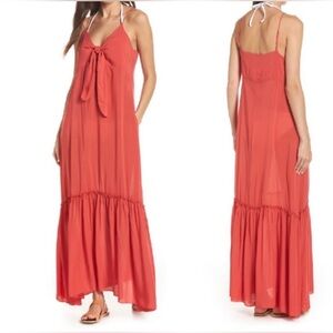 NWT Elan Front Tie Maxi Dress Coral-Washed Ruffle Bottom